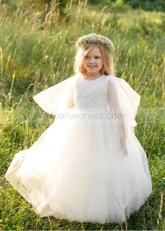 Ivory Beaded Tulle Luxury Flower Girl Dress